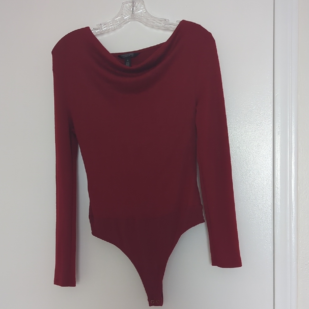 Long Sleeve Red Cowl Neck Bodysuit